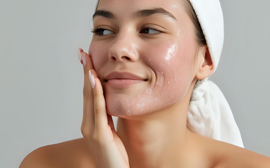 Woman cleansing her face