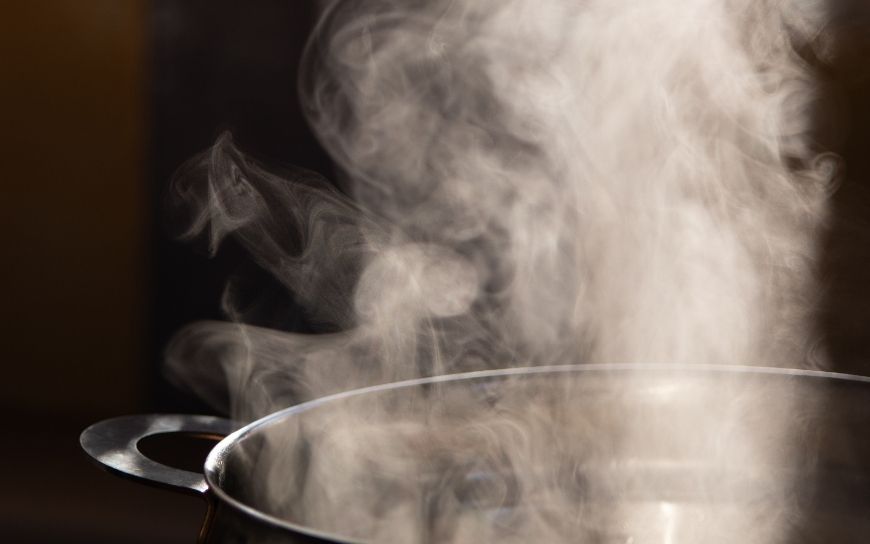A pot with boiling water