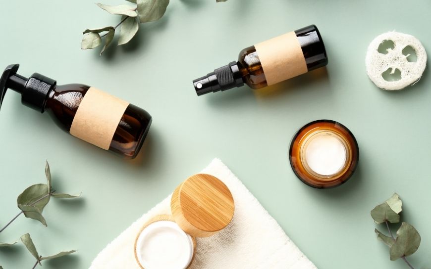 Skin care products flat lay