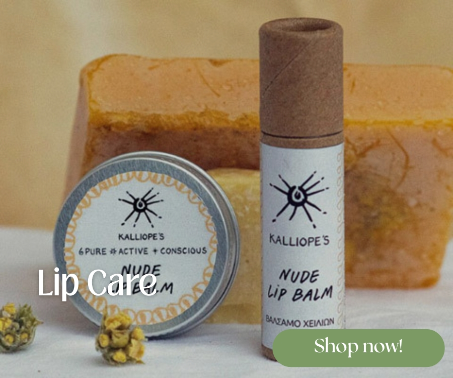 Nourishing lip care with natural oils and butters. Hydrate, protect, and soften dry lips with Greek formulas enriched with beeswax, shea butter, and vitamin E.